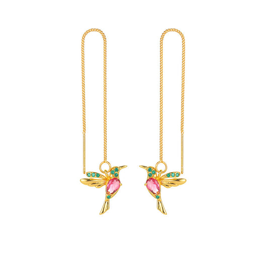 PSYCHE | GOLD HANGING HUMMINGBIRD EARRINGS