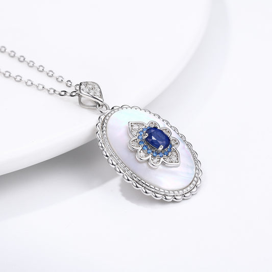 CHRYSANTHE | SILVER NECKLACE WITH MOTHER-OF-PEARL & SAPPHIRE
