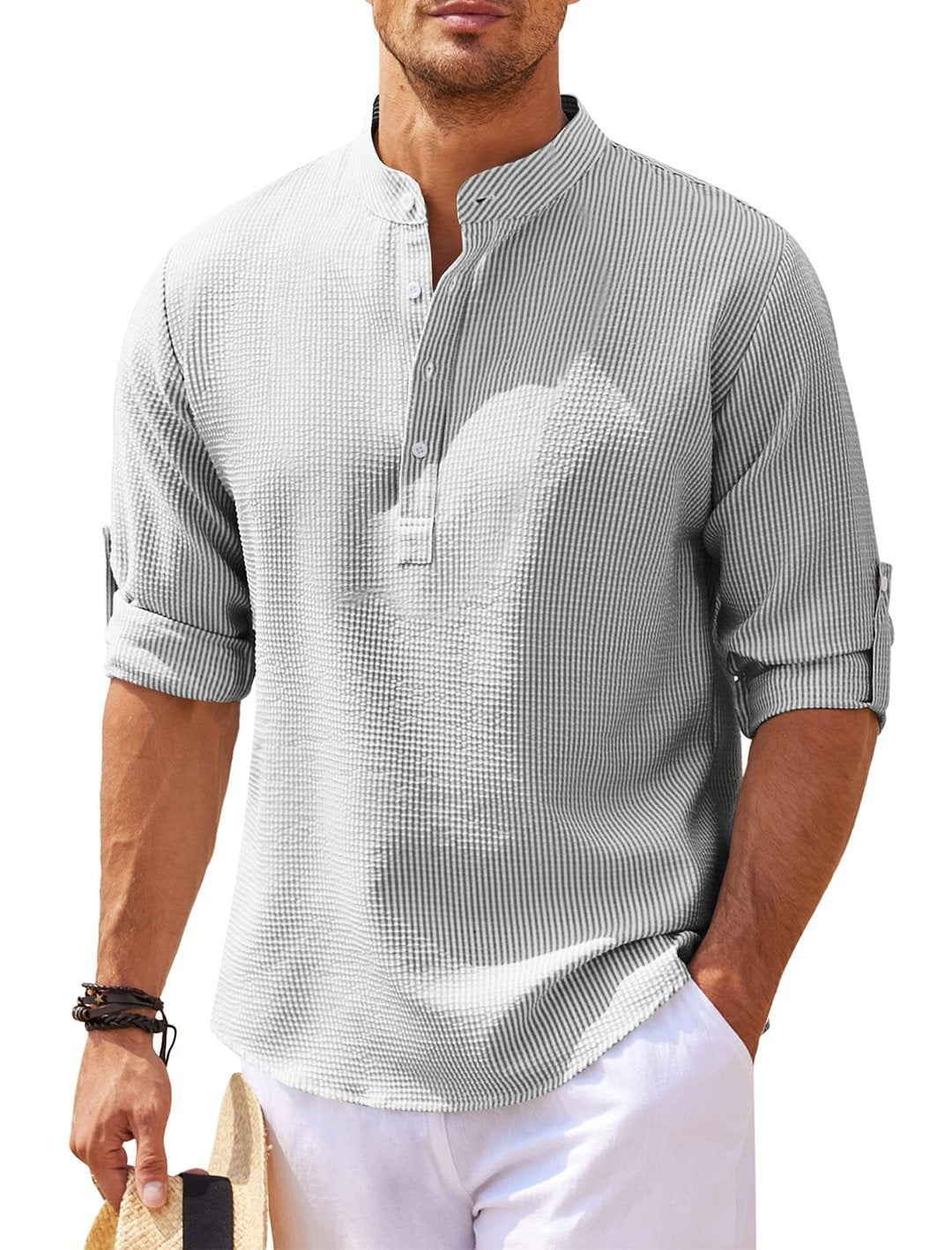 Long Sleeve Stand Collar Casual Shirt