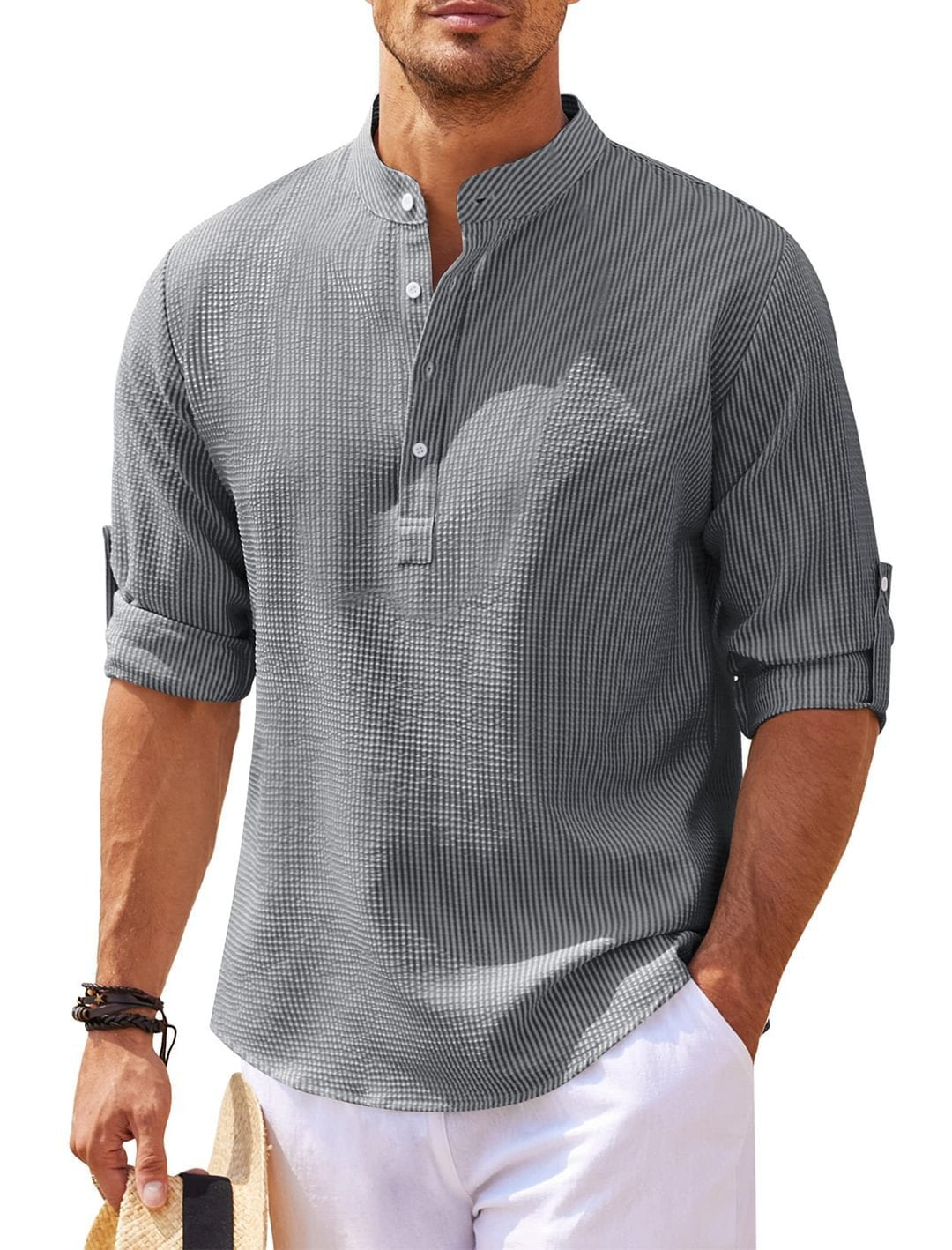 Long Sleeve Stand Collar Casual Shirt
