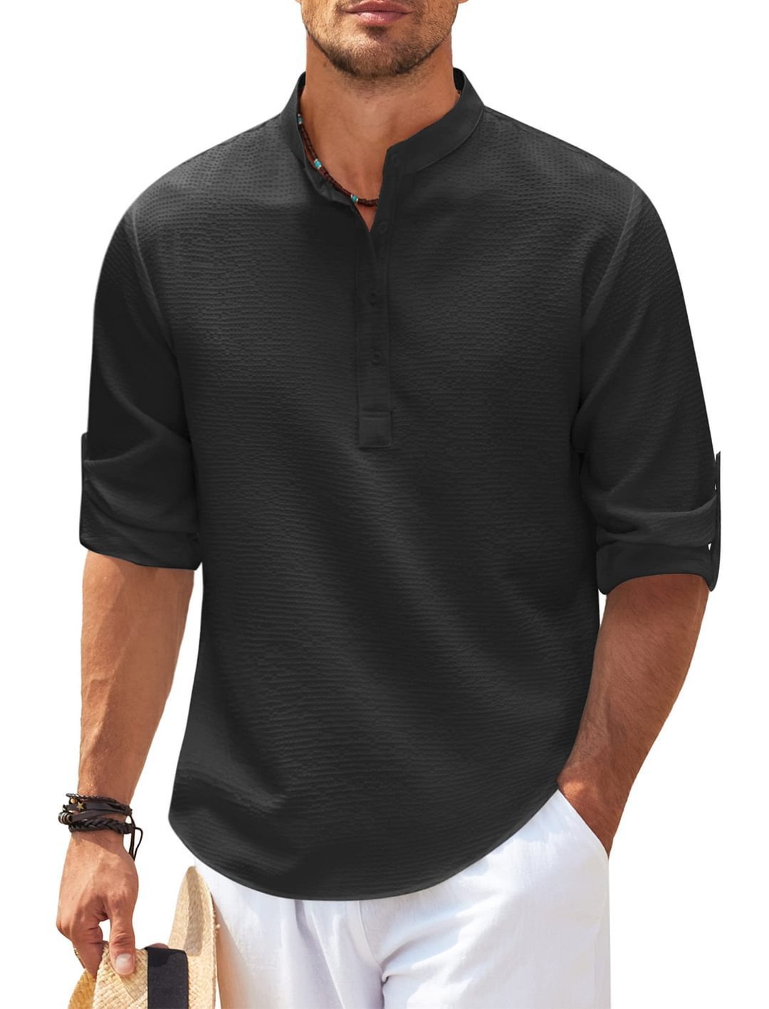 Long Sleeve Stand Collar Casual Shirt
