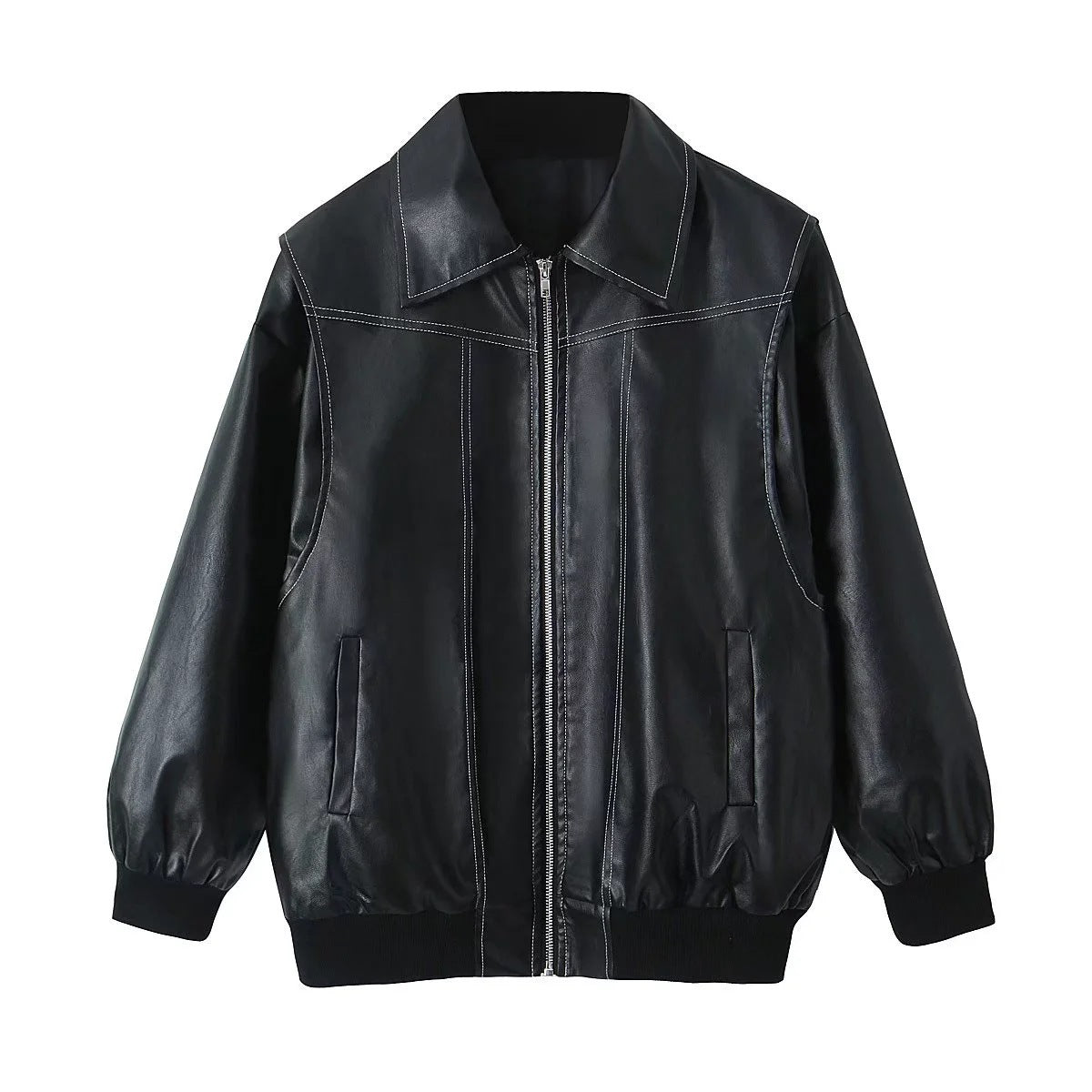 Sleek Zip-Up Leather Jacket