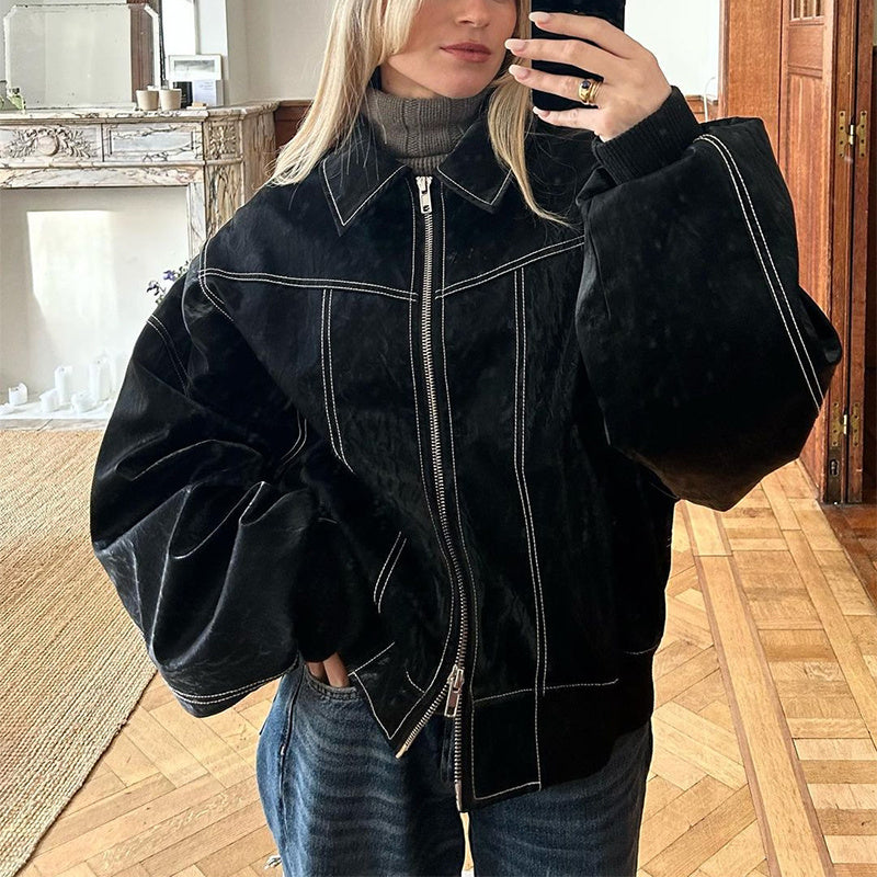 Sleek Zip-Up Leather Jacket