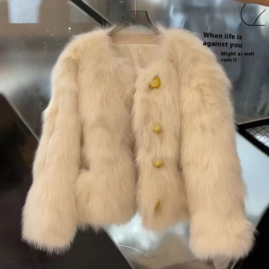 Elegant Eco-Friendly Faux Fox Fur Coat