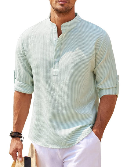 Long Sleeve Stand Collar Casual Shirt