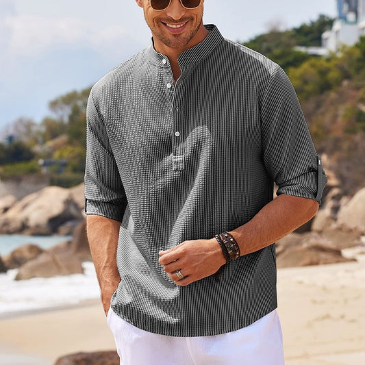 Long Sleeve Stand Collar Casual Shirt