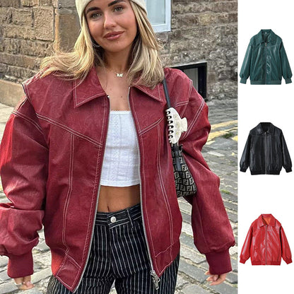 Sleek Zip-Up Leather Jacket