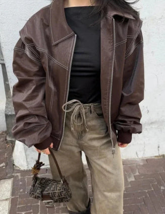 Sleek Zip-Up Leather Jacket